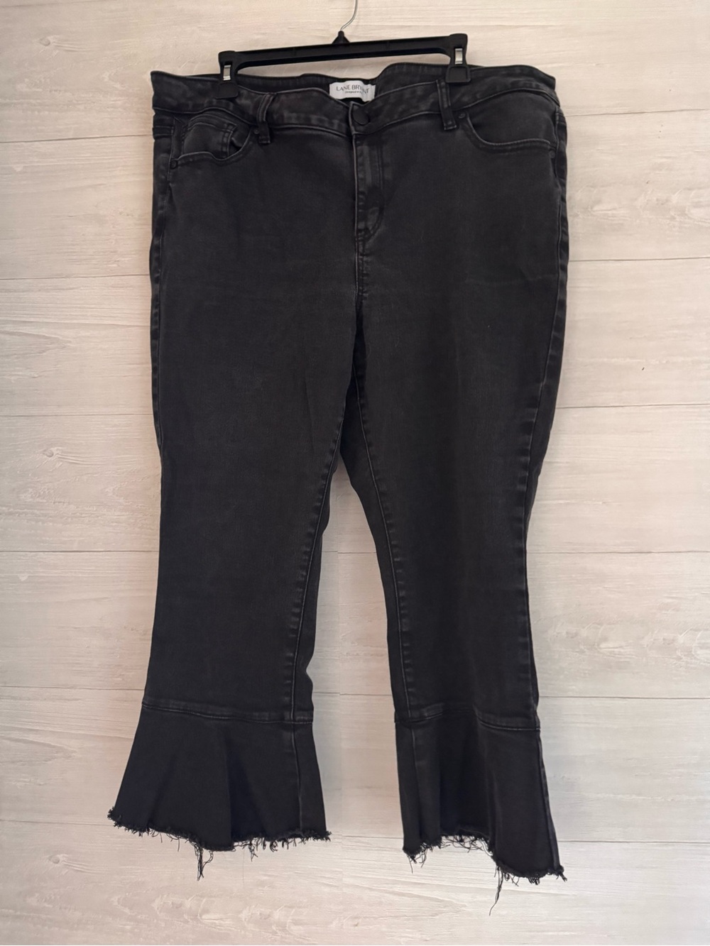 Lane Bryant Black Flared Crop Jeans with Frayed Hem